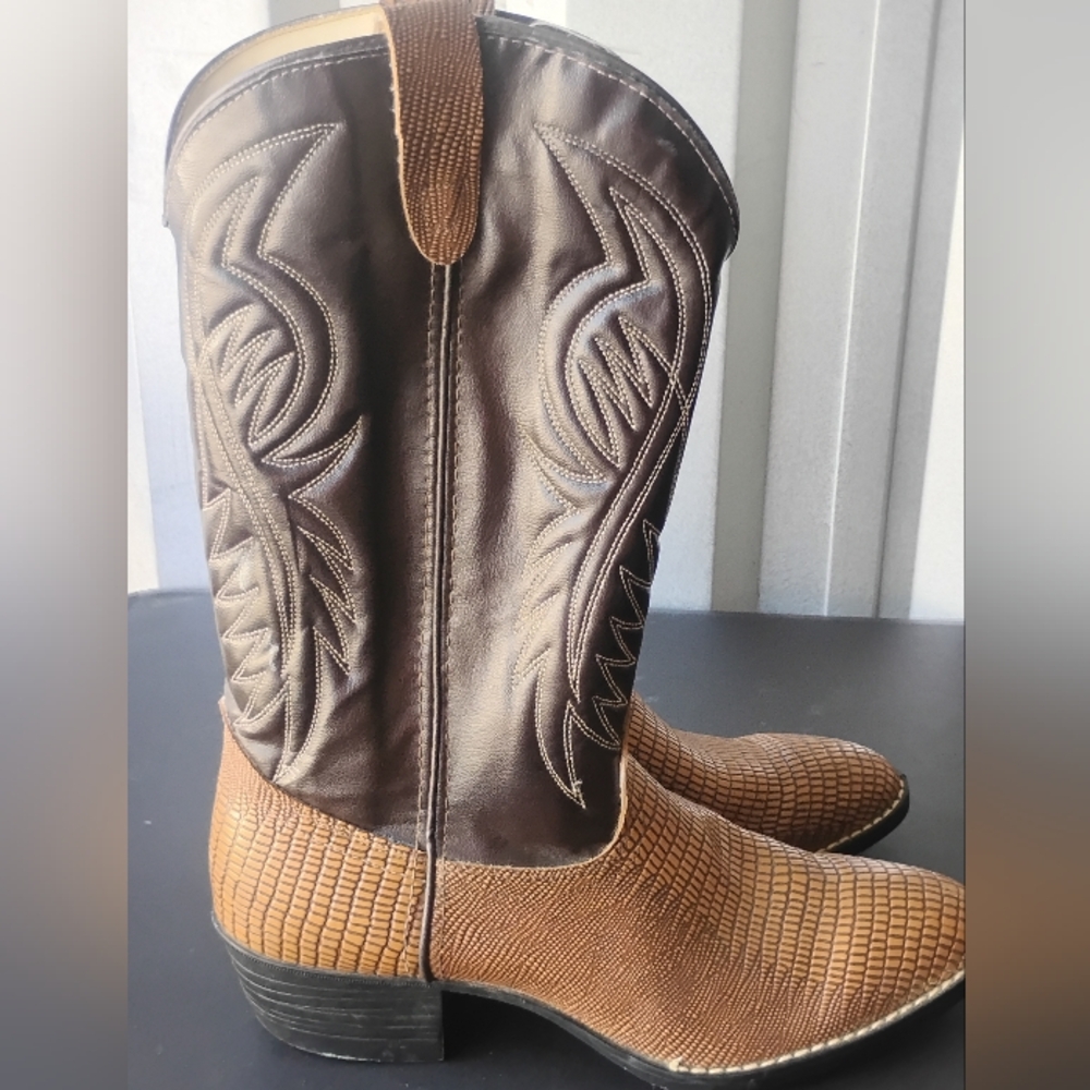 Bronco Boots 10.5 D Men's Western Cowboy Brown Lizard Skin - Picture 3 of 16